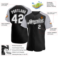 Charger l&#39;image dans la galerie, Custom Black White-Gray Authentic Raglan Sleeves Baseball Jersey
