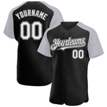 Charger l&#39;image dans la galerie, Custom Black White-Gray Authentic Raglan Sleeves Baseball Jersey
