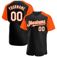 Laden Sie das Bild in den Galerie-Viewer, Custom Black White-Orange Authentic Raglan Sleeves Baseball Jersey
