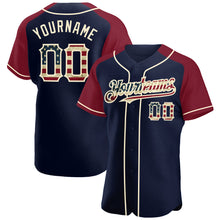 Load image into Gallery viewer, Custom Navy Vintage USA Flag Crimson-Cream Authentic Raglan Sleeves Baseball Jersey
