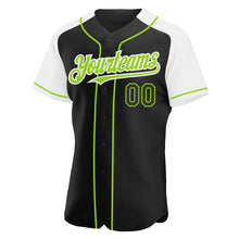 Laden Sie das Bild in den Galerie-Viewer, Custom Black White-Neon Green Authentic Raglan Sleeves Baseball Jersey

