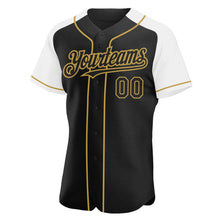 Laden Sie das Bild in den Galerie-Viewer, Custom Black White-Old Gold Authentic Raglan Sleeves Baseball Jersey

