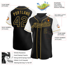 Laden Sie das Bild in den Galerie-Viewer, Custom Black White-Old Gold Authentic Raglan Sleeves Baseball Jersey
