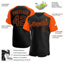Load image into Gallery viewer, Custom Black Orange Authentic Raglan Sleeves Baseball Jersey
