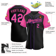 Load image into Gallery viewer, Custom Black Pink-Purple Authentic Raglan Sleeves Baseball Jersey
