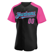 Load image into Gallery viewer, Custom Black Pink-Sky Blue Authentic Raglan Sleeves Baseball Jersey
