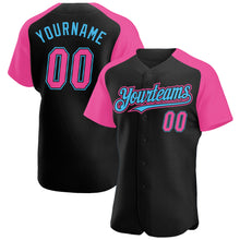Load image into Gallery viewer, Custom Black Pink-Sky Blue Authentic Raglan Sleeves Baseball Jersey
