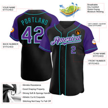 Load image into Gallery viewer, Custom Black Purple-Teal Authentic Raglan Sleeves Baseball Jersey
