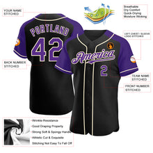 Load image into Gallery viewer, Custom Black Purple-Cream Authentic Raglan Sleeves Baseball Jersey
