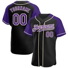 Load image into Gallery viewer, Custom Black Purple-Cream Authentic Raglan Sleeves Baseball Jersey
