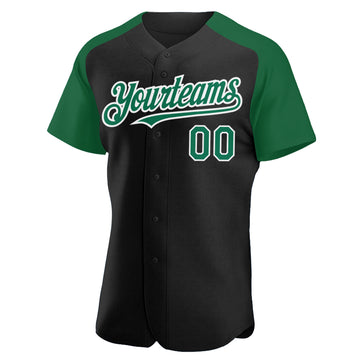 Custom Black Kelly Green-White Authentic Raglan Sleeves Baseball Jersey