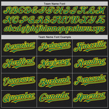 Load image into Gallery viewer, Custom Black Kelly Green-Yellow Authentic Raglan Sleeves Baseball Jersey
