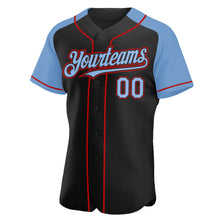 Charger l&#39;image dans la galerie, Custom Black Light Blue-Red Authentic Raglan Sleeves Baseball Jersey
