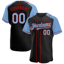 Charger l&#39;image dans la galerie, Custom Black Light Blue-Red Authentic Raglan Sleeves Baseball Jersey
