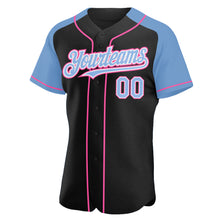 Load image into Gallery viewer, Custom Black Light Blue-Pink Authentic Raglan Sleeves Baseball Jersey
