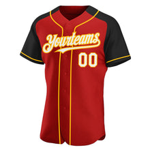 Load image into Gallery viewer, Custom Red White Black-Gold Authentic Raglan Sleeves Baseball Jersey
