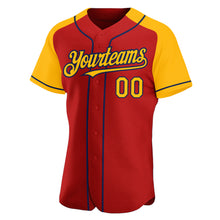 Load image into Gallery viewer, Custom Red Gold-Navy Authentic Raglan Sleeves Baseball Jersey
