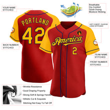Load image into Gallery viewer, Custom Red Gold-Navy Authentic Raglan Sleeves Baseball Jersey
