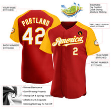 Load image into Gallery viewer, Custom Red White-Gold Authentic Raglan Sleeves Baseball Jersey
