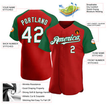Load image into Gallery viewer, Custom Red White-Kelly Green Authentic Raglan Sleeves Baseball Jersey
