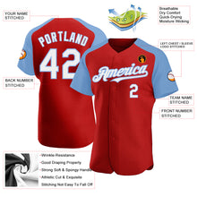Load image into Gallery viewer, Custom Red White-Light Blue Authentic Raglan Sleeves Baseball Jersey
