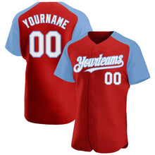 Load image into Gallery viewer, Custom Red White-Light Blue Authentic Raglan Sleeves Baseball Jersey
