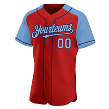 Load image into Gallery viewer, Custom Red Light Blue-Navy Authentic Raglan Sleeves Baseball Jersey
