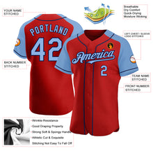 Load image into Gallery viewer, Custom Red Light Blue-Navy Authentic Raglan Sleeves Baseball Jersey
