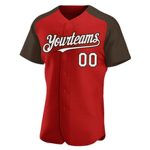 Laden Sie das Bild in den Galerie-Viewer, Custom Red White-Brown Authentic Raglan Sleeves Baseball Jersey

