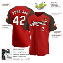 Laden Sie das Bild in den Galerie-Viewer, Custom Red White-Brown Authentic Raglan Sleeves Baseball Jersey
