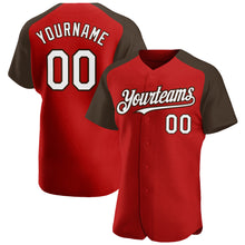 Laden Sie das Bild in den Galerie-Viewer, Custom Red White-Brown Authentic Raglan Sleeves Baseball Jersey

