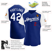 Load image into Gallery viewer, Custom Royal White-Red Authentic Raglan Sleeves Baseball Jersey
