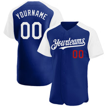 Load image into Gallery viewer, Custom Royal White-Red Authentic Raglan Sleeves Baseball Jersey
