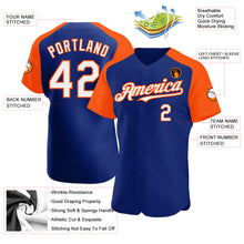 Charger l&#39;image dans la galerie, Custom Royal White-Orange Authentic Raglan Sleeves Baseball Jersey
