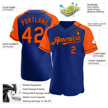 Laden Sie das Bild in den Galerie-Viewer, Custom Royal Orange-Black Authentic Raglan Sleeves Baseball Jersey
