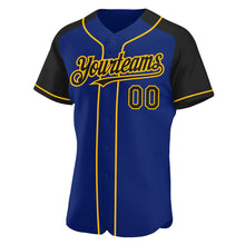 Load image into Gallery viewer, Custom Royal Black-Gold Authentic Raglan Sleeves Baseball Jersey
