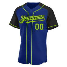Charger l&#39;image dans la galerie, Custom Royal Neon Green-Black Authentic Raglan Sleeves Baseball Jersey
