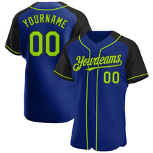 Charger l&#39;image dans la galerie, Custom Royal Neon Green-Black Authentic Raglan Sleeves Baseball Jersey
