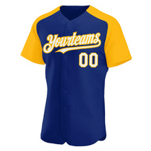Laden Sie das Bild in den Galerie-Viewer, Custom Royal White-Gold Authentic Raglan Sleeves Baseball Jersey
