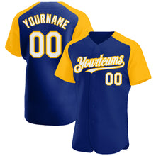 Laden Sie das Bild in den Galerie-Viewer, Custom Royal White-Gold Authentic Raglan Sleeves Baseball Jersey
