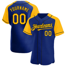 Laden Sie das Bild in den Galerie-Viewer, Custom Royal Gold-Black Authentic Raglan Sleeves Baseball Jersey

