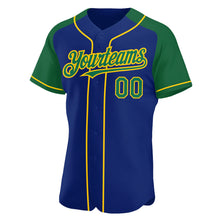Charger l&#39;image dans la galerie, Custom Royal Kelly Green-Yellow Authentic Raglan Sleeves Baseball Jersey
