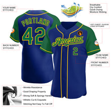 Charger l&#39;image dans la galerie, Custom Royal Kelly Green-Yellow Authentic Raglan Sleeves Baseball Jersey
