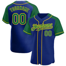 Charger l&#39;image dans la galerie, Custom Royal Kelly Green-Yellow Authentic Raglan Sleeves Baseball Jersey
