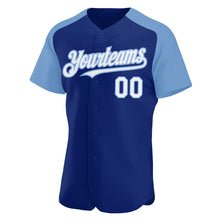 Charger l&#39;image dans la galerie, Custom Royal White-Light Blue Authentic Raglan Sleeves Baseball Jersey
