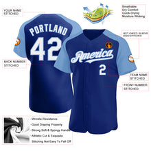 Charger l&#39;image dans la galerie, Custom Royal White-Light Blue Authentic Raglan Sleeves Baseball Jersey

