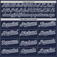 Load image into Gallery viewer, Custom Navy White Authentic Raglan Sleeves Baseball Jersey

