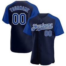 Load image into Gallery viewer, Custom Navy Royal-White Authentic Raglan Sleeves Baseball Jersey
