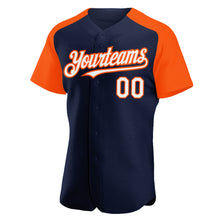 Load image into Gallery viewer, Custom Navy White-Orange Authentic Raglan Sleeves Baseball Jersey
