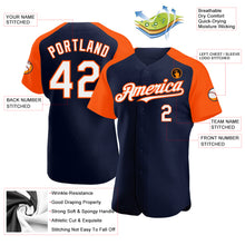 Load image into Gallery viewer, Custom Navy White-Orange Authentic Raglan Sleeves Baseball Jersey
